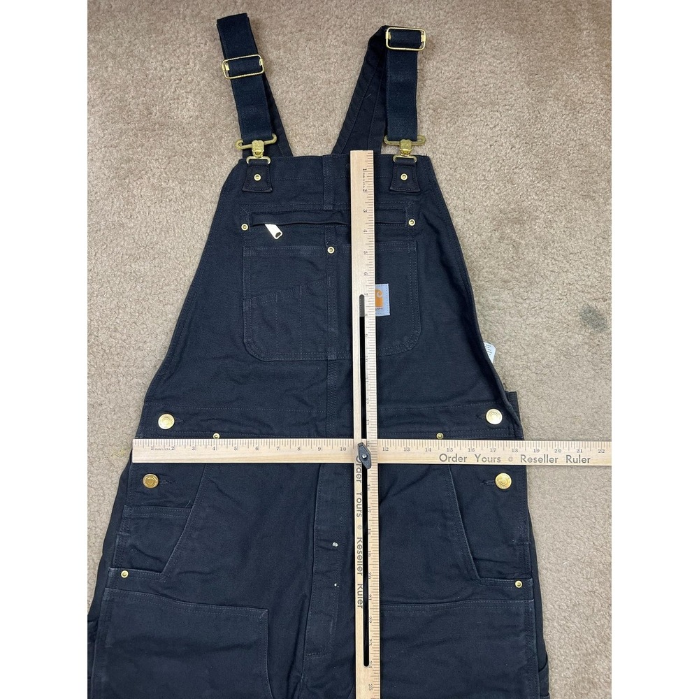Carhartt Overalls Mens 34x36 Black Relaxed Fit Duck Canvas Bib Utility Workwear - Picture 10 of 16